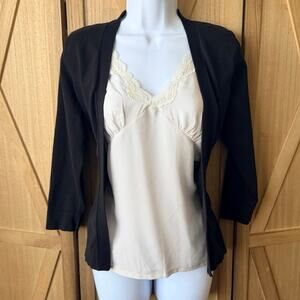 August Silk Attached Lace Camisole One piece Style Blouse 3/4 Sleeve Small